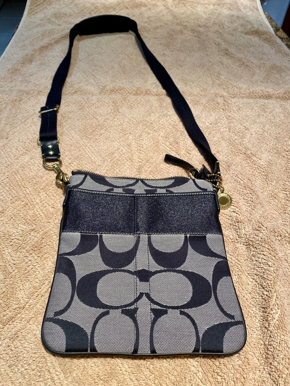 Coach Navy Signature Canvas Crossbody with Gold-Tone Accents